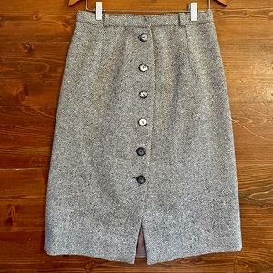Classic Herringbone Wool MIDI Skirt